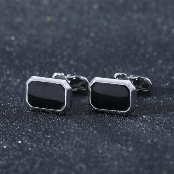 European And American Round Geometric Black Gemstone Cufflinks - Image 5