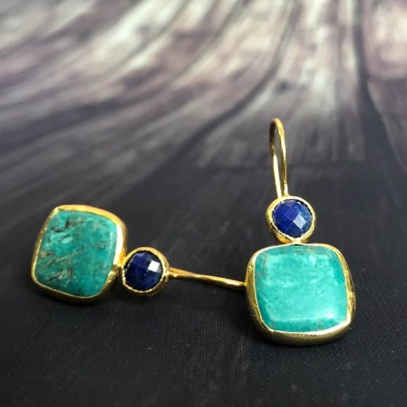 Simple Geometric Square Turquoise Women's Earrings - Image 2