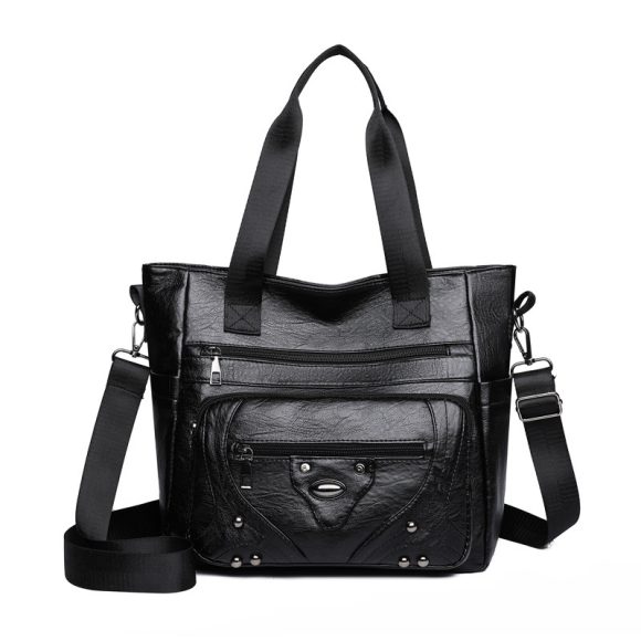 Large Capacity Soft Leather Washed Leisure Commute Shoulder Bag - Image 3