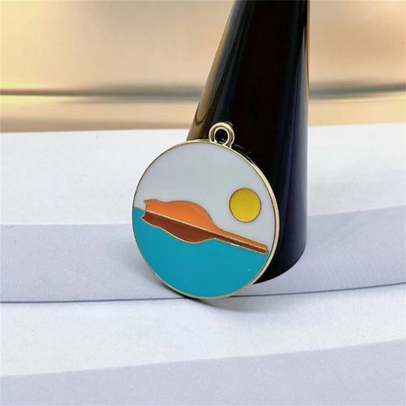 Cartoon Cat Landscape Painting Alloy Drop Oil Pendant - Image 2