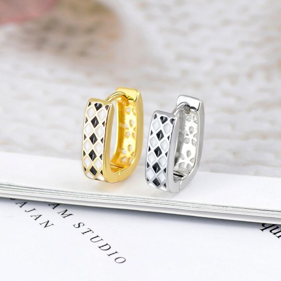 Sterling Silver Needle Korean Style Black And White Chessboard Ear Clip - Image 5