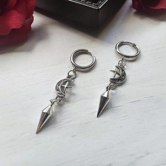 Spike Earrings Moon Star Ring Punk Earrings Gothic Earrings
