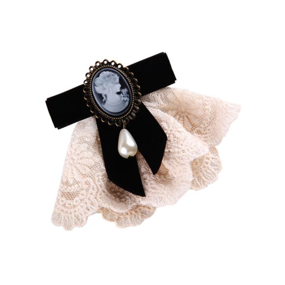 Vintage Handmade Lace Pearl Velvet Sweater Pin Coat Bow Brooch - Image 9