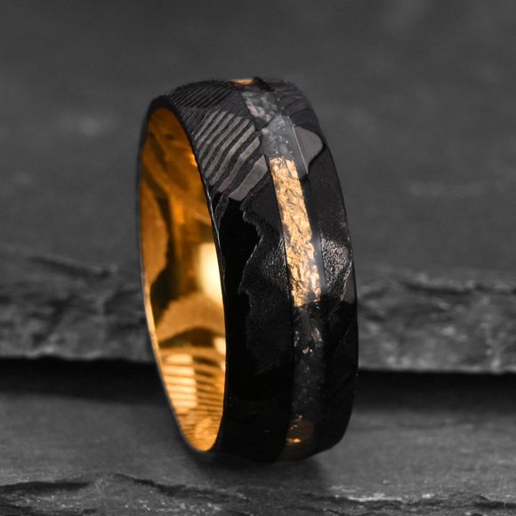 8mm Electroplated Two-color Damascus Steel Ring For Men - Image 5
