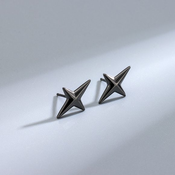 Sterling Silver Glossy Four-awn XINGX-seat Ear Studs - Image 2