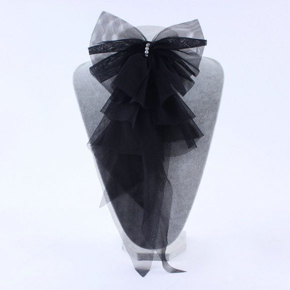 Vintage Handmade Lace Pearl Velvet Sweater Pin Coat Bow Brooch - Image 2