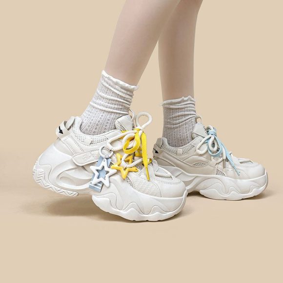 White Clunky Sneakers Women's Platform Height Increasing - Image 3