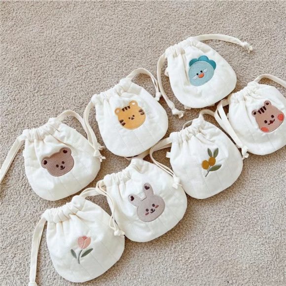 Animal Embroidery Quilted Drawstring Bun Small Bag