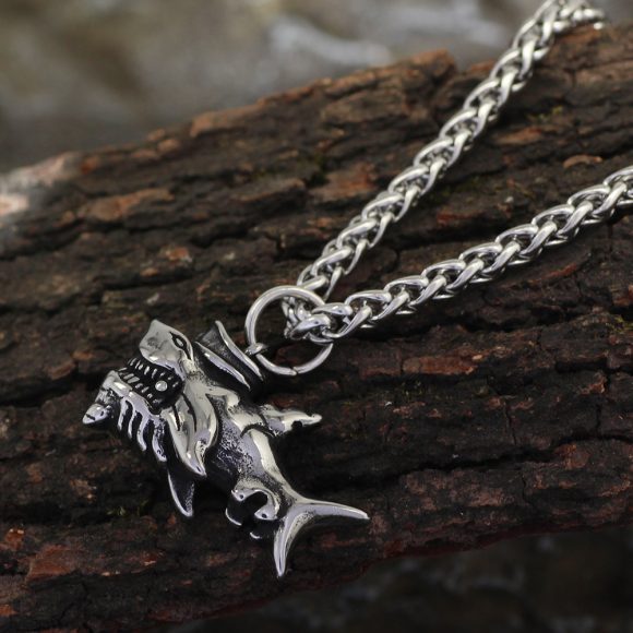 Retro Punk Captain Shark Titanium Steel Men's Pendant Necklace - Image 3