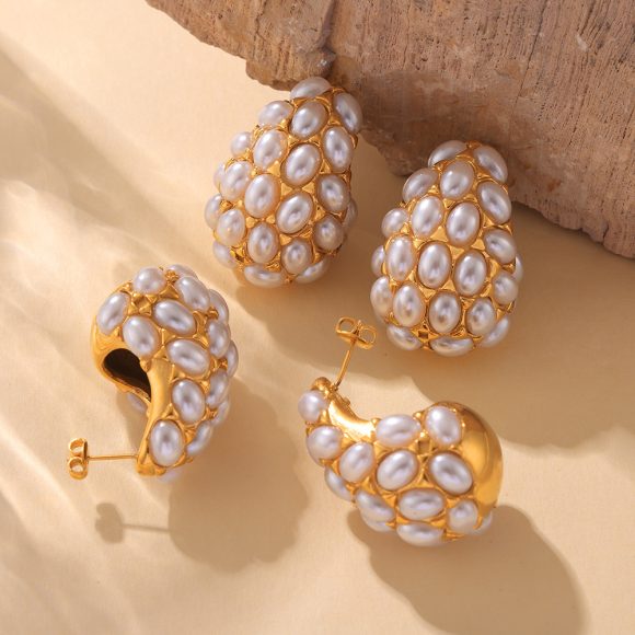 European And American Retro Drop Shape Inlaid Artificial Pearl Earrings - Image 2