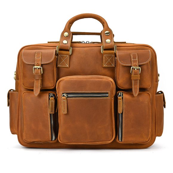 Retro Men's Large Capacity Hand-carrying Genuine Leather Shoulder Messenger Bag - Image 9