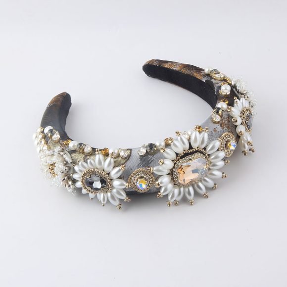 New Fashion European And American Style Baroque Light Luxury Sponge Rhinestone Pearl GEM Headband - Image 4
