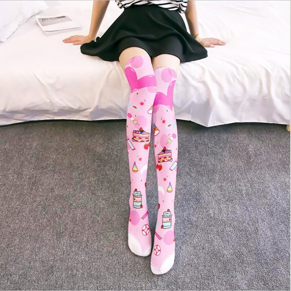 Lolita Cute Overknee Long Boot White Velvet Socks - Image 9