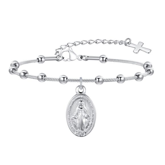 Cross Oval Stainless Steel Bracelet - Image 2