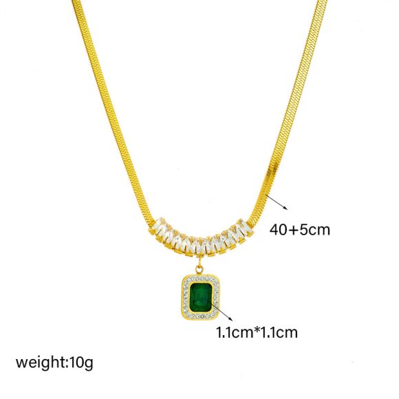 Emerald Cubic Sugar Zirconium Hanging Pendant Necklace And Earrings Suite - Image 2