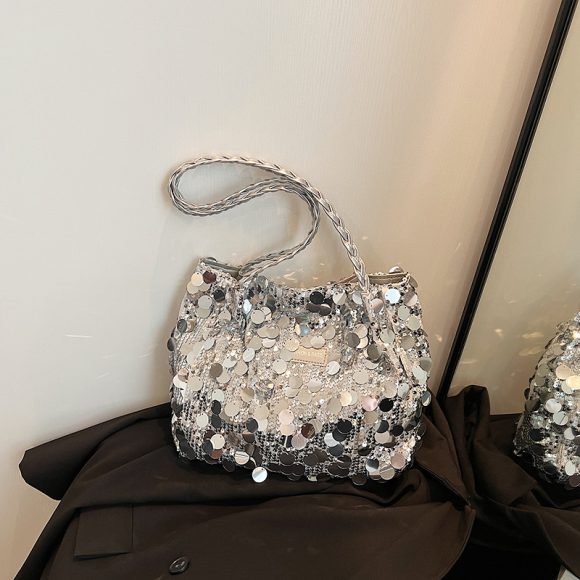 Large Sequin Personalized Woven Bag Shoulder Underarm Bag - Image 2