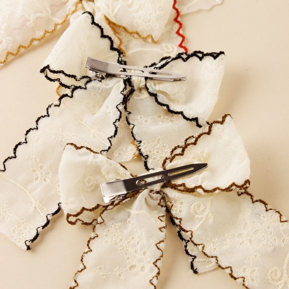 Barrettes Embroidered Lace Dovetail Bow Girl's Hairpin Back Head - Image 4
