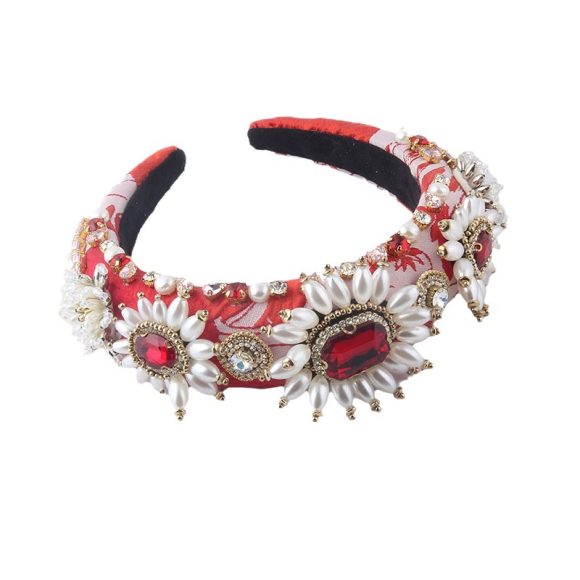 New Fashion European And American Style Baroque Light Luxury Sponge Rhinestone Pearl GEM Headband - Image 7