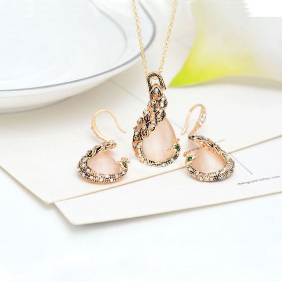 Bridal Jewelry Peacock Gem Necklace Earrings - Image 5