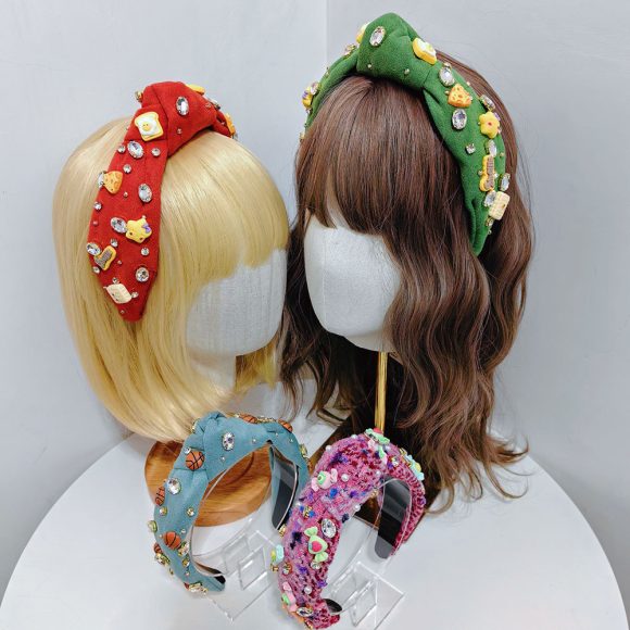 New Fashion European And American Style Green Fabric Knotted Diamond-laid Headband - Image 8