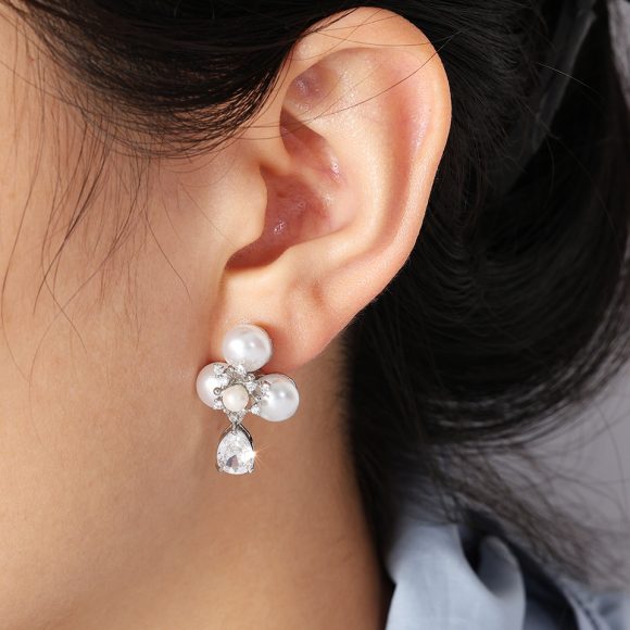 Women's Simple Pearl Stamen AAA Zircon Water Drop Earrings - Image 3