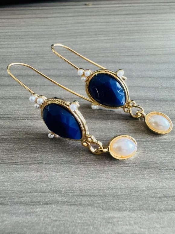 Pearl Pendant Inlaid Gemstone Earrings Original - Image 6