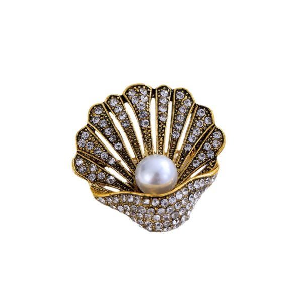 Fashion Vintage Rhinestone Pearl Shell Brooch - Image 6