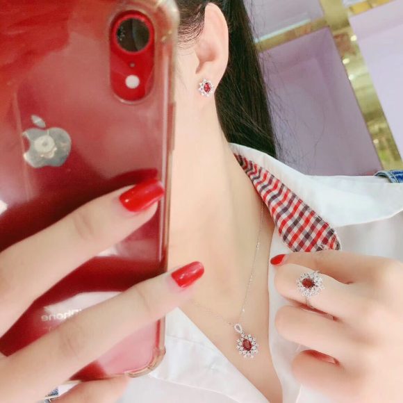 Open Ring Necklace Ear Stud Pendant Suit - Image 3