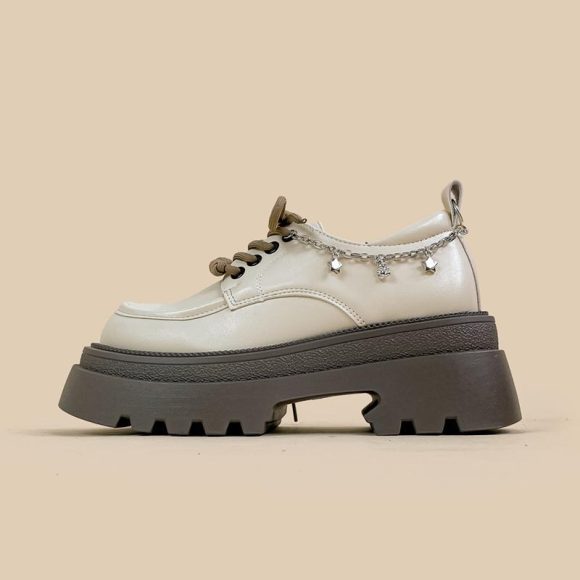 Amy And Mai British Style White Platform Leather Shoes - Image 5