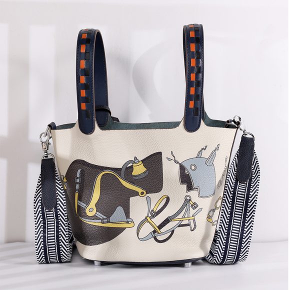 Cowhide Painted Vegetable Basket Portable Women's Bag Adjustable Shoulder Strap - Image 10
