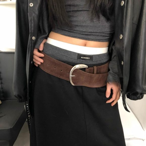 Wide Belt Niche Retro Y2g Hot Girl Suede Frosted Wide-brimmed Belt Silver Buckle - Image 4