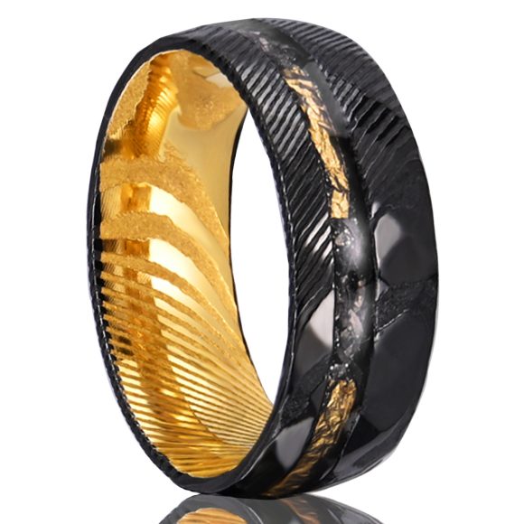 8mm Electroplated Two-color Damascus Steel Ring For Men - Image 4