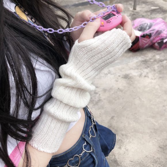 Fingerless Gloves Dark Hip Hop Sun Protection Arm Guard Knitting Oversleeve Women - Image 3