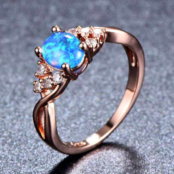 Rose Gold Small Diamond Simple Opal Ring - Image 4