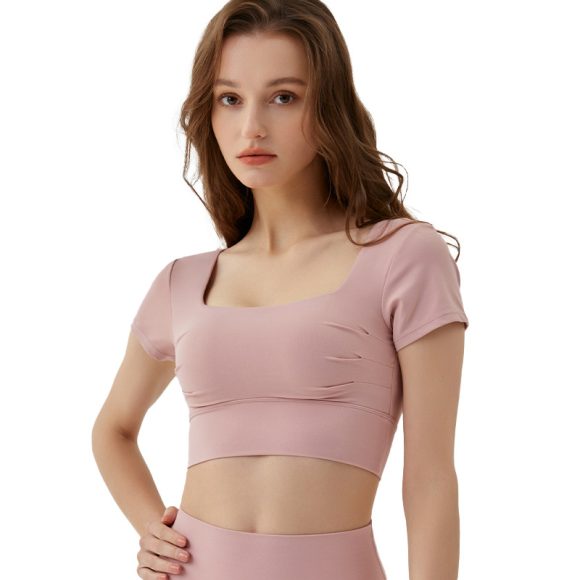 Hollow-out Beauty Back Yoga Short Sleeve Women's Removable Chest Pad Workout Top - Image 3