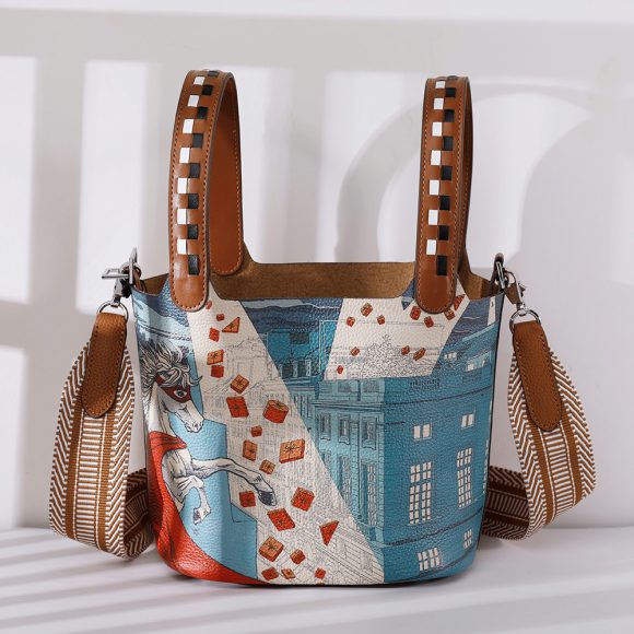 Cowhide Painted Vegetable Basket Portable Women's Bag Adjustable Shoulder Strap - Image 6