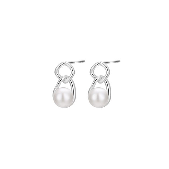 S999 Sterling Silver Pure Silver Light Luxury Stud Earrings Pearl Natural Freshwater - Image 3