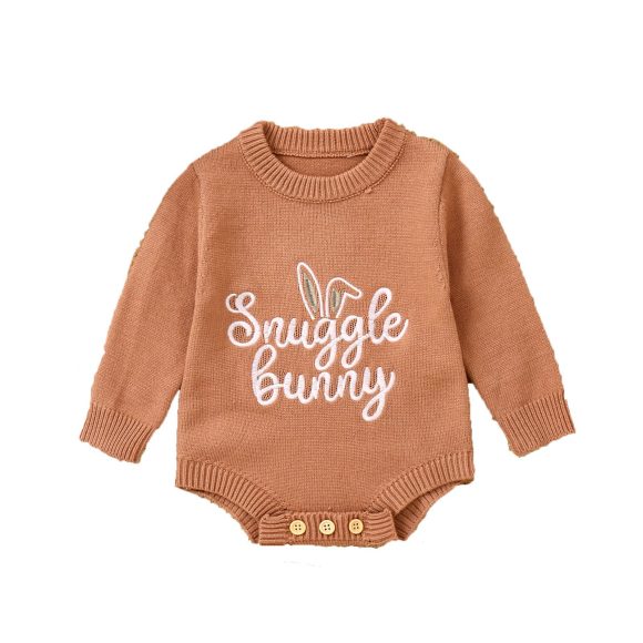 Children's Romper Easter Rabbit Ear Letter Embroidery Round Neck Long Sleeve Sweater - Image 5