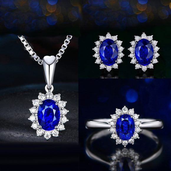 High-grade Ring Necklace Ear Stud Ornament Colored Gems Set Three-piece Set - Image 10