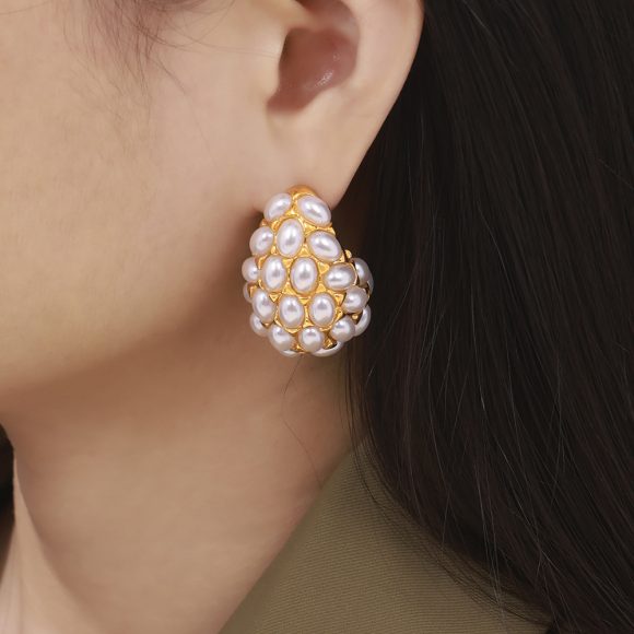 European And American Retro Drop Shape Inlaid Artificial Pearl Earrings - Image 3