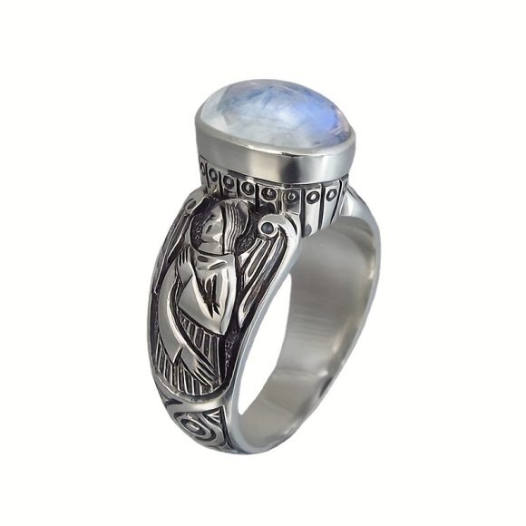 Personality Retro Head Shape Moonstone Ring - Image 5