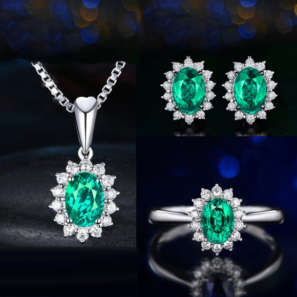High-grade Ring Necklace Ear Stud Ornament Colored Gems Set Three-piece Set - Image 9