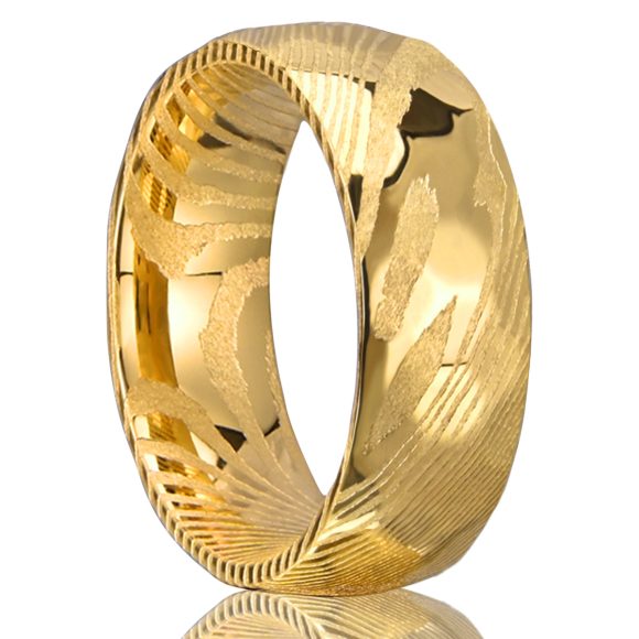 8mm Electroplated 18K Gold Damascus Steel Ring - Image 2