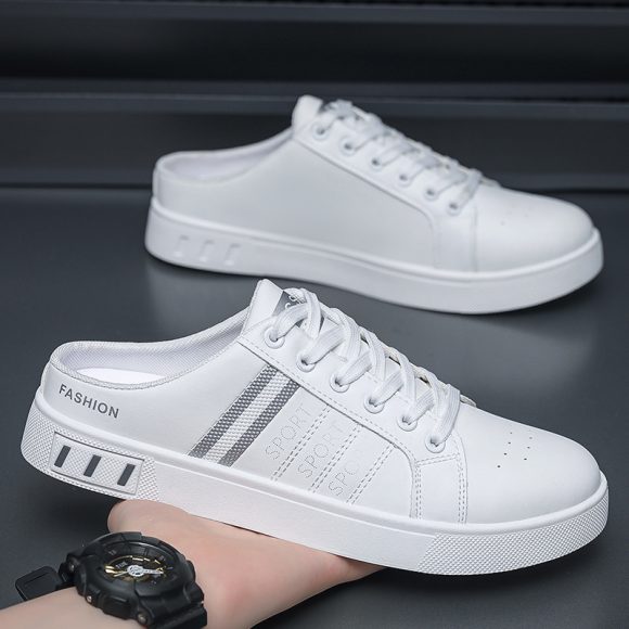 Summer Men's Casual Breathable Semi Slipper White Shoes - Image 7