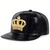 Crown Metal Label Hip Hop Hat European And American PU Leather Flat Eaves Cap - Image 6