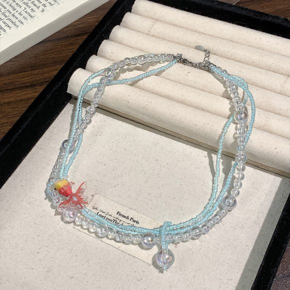Vintage Goldfish Crystal Bubble Beaded Multi-layer Twin Necklace - Image 5