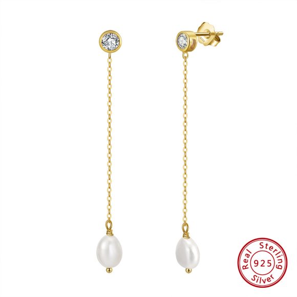 S925 Sterling Silver Ear Line Natural Freshwater Pearl - Image 4