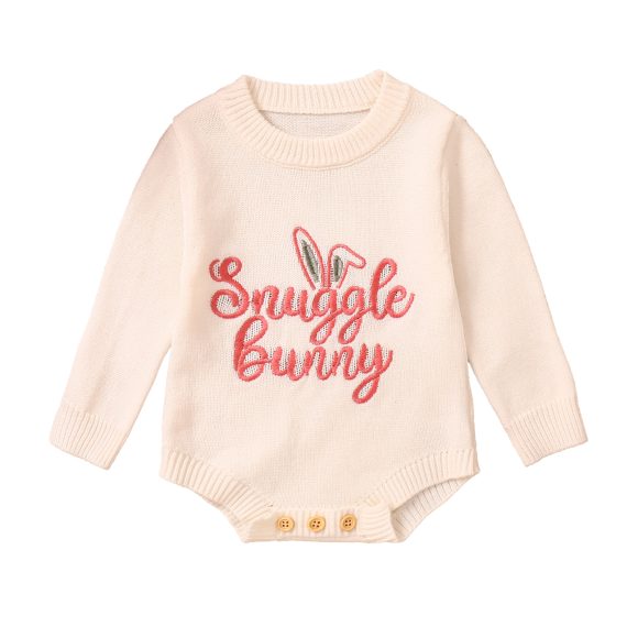 Children's Romper Easter Rabbit Ear Letter Embroidery Round Neck Long Sleeve Sweater - Image 6
