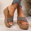 Cross Leopard Plaid Wedge Sandals - Image 3
