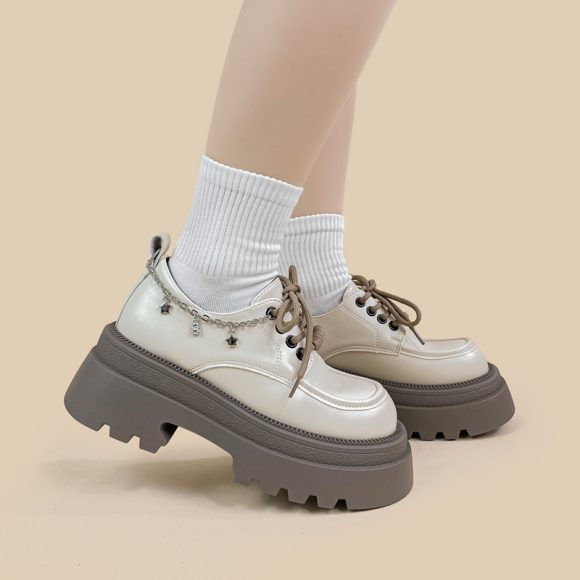 Amy And Mai British Style White Platform Leather Shoes - Image 2